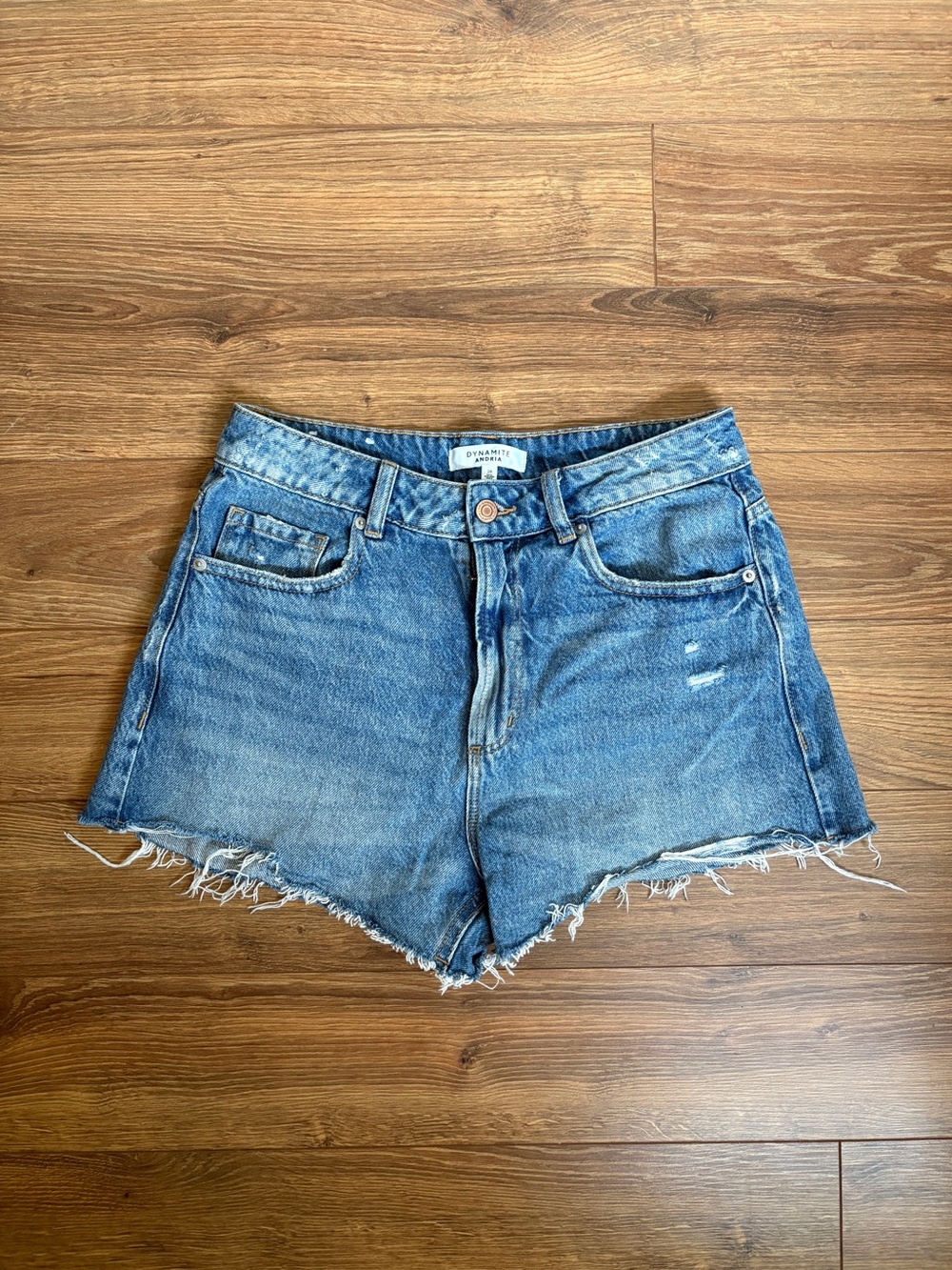 Dynamite Andria High Rise Distressed Denim Shorts